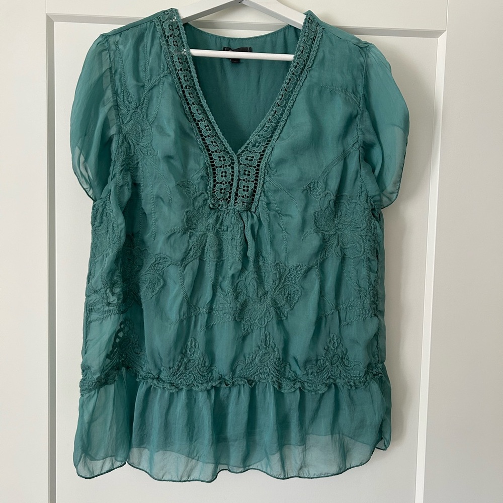 Elegant Teal Embroidered Blouse